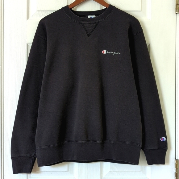 Champion 80's Vintage Logo Embroidered Pullover Crewneck Sweatshirt Black XL - Picture 1 of 12